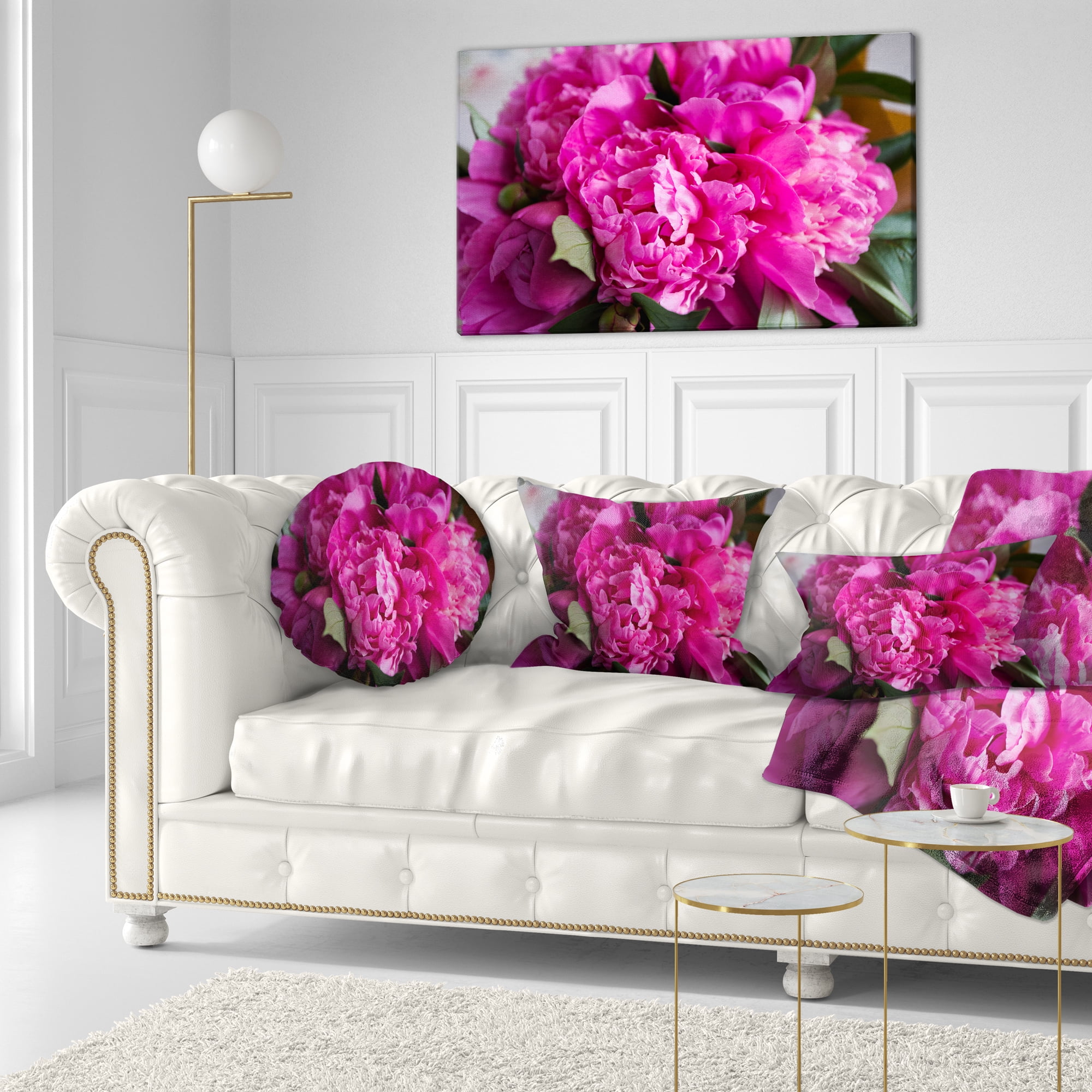 Designart Pink Peonies on Wooden Background - Flower Throw Pillow - 12x20