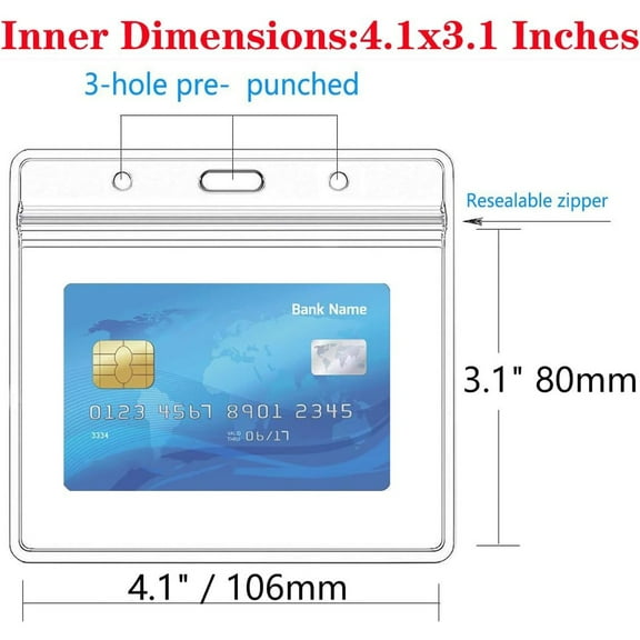 (4x3 Inches) Thick Horizontal ID Card Name Tag Badge Holder with Waterproof Type Resealable Zip (10Packs,)