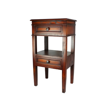 Mahogany Finished Accents - Urban Designs Erika 2-Drawer Middle Shelf Wooden Accent Side Table - Vintage Mahogany