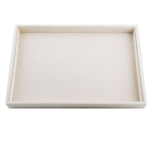 Linen Jewelry Organizer Trays Stackable Necklace Showcase Jewellery Display Storage Tray, Portable - Beige, Flat Tray