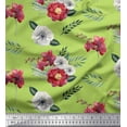 thumbnail image 1 of Soimoi Green polyester Crepe Fabric Leaves,Anemone & Peach Floral Printed Fabric 1 Yard 42 Inch Wide, 1 of 1