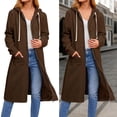 thumbnail image 2 of Longline Hooded Zip Up Jackets Women's Loose Fit Cotton Coat Long Sleeve Sweatshirt Outerwear For Autumn Winter Comfort, 2 of 8