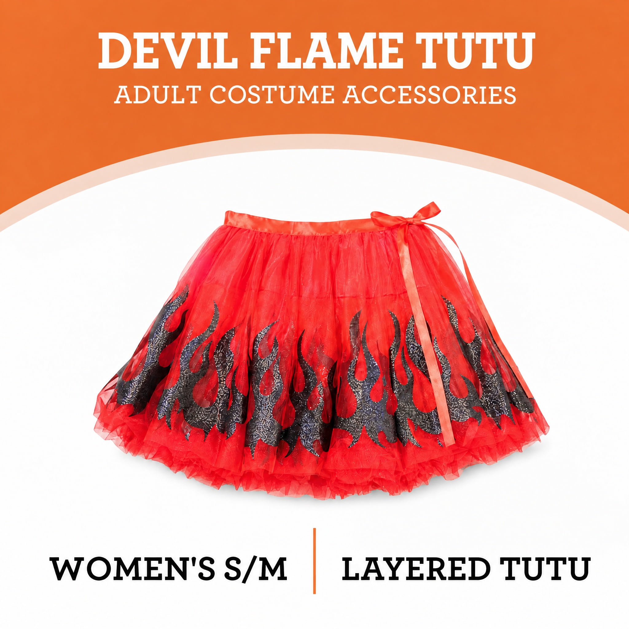Devil Flame Tutu Costume Accessory for Adults, Red and Black, S/M, Halloween by Way To Celebrate
