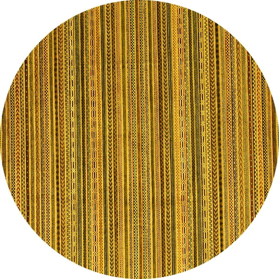 Ahgly Company Machine Washable Indoor Round Abstract Yellow Modern Area Rugs, 7' Round