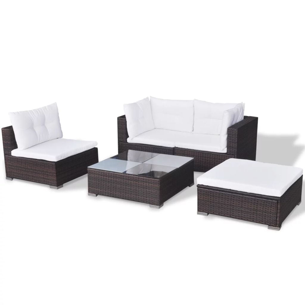 Kepooman Outdoor Patio Rattan Sectional Sofa Set with Cushion & Glass Table, Set of 5, Brown Kepooman Outdoor Patio Rattan Sectional Sofa Set with Cushion & Glass Table, Set of 5, Brown