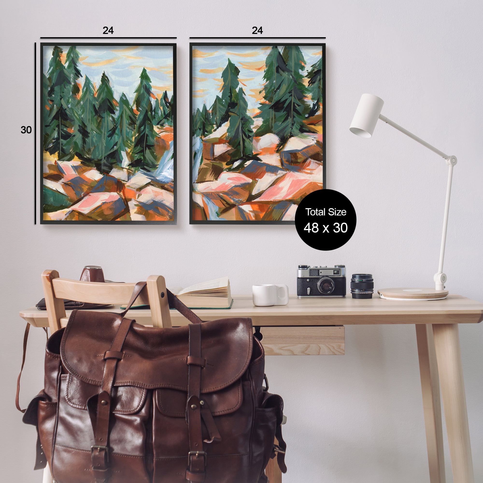 Stupell Geometric Abstract Forest Foliage Landscape Landscape Painting Black Framed Art Print Wall Art, Set of 2