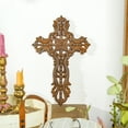 thumbnail image 4 of Sungmor Cast Iron Cross Wall Decor, Pretty & Ornate Metal Cross Wall Art, Vintage Decorative Outdoor Hanging Cross, Rustic Brown Religious Wall Sculpture Farmhouse Home Decor, 4 of 7