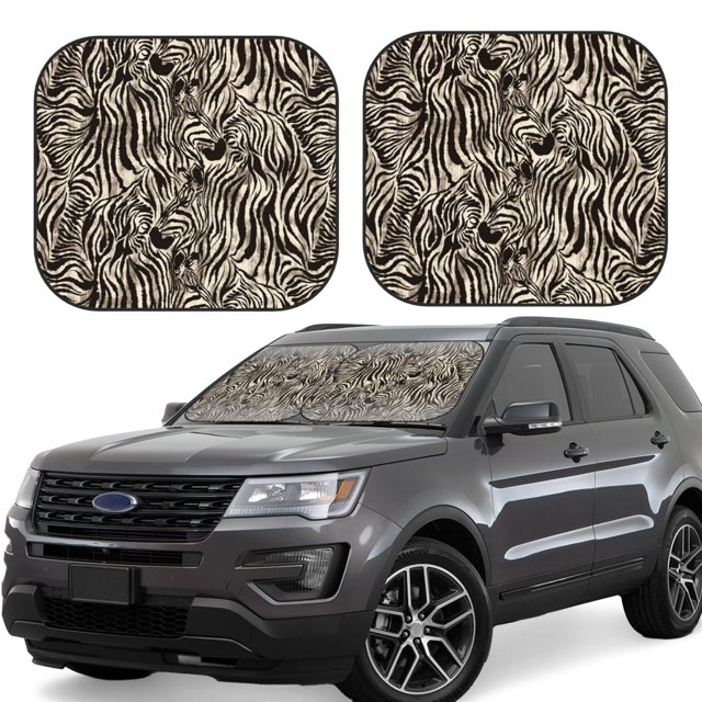 Fotbe Leopard And Zebra1 Juego de 2 Piezas de Parasoles para Parabrisas | Bloqueador Solar para Auto | Accesorios Plegables para Protección Solar Interior-Small