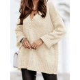 thumbnail image 6 of Women'S Loose Sweater V Neck Long Sleeve Shirt Casual Autumn and Winter Tops Apricot XXL, 6 of 9