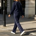 thumbnail image 6 of 2 Piece Women's Tracksuit Fall Side Striped Crewneck Long Sleeve Tops Straight Leg Pants Workout Outfits S-XXL, 6 of 7