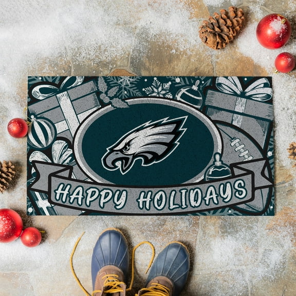 Philadelphia Eagles 28" x 16" Happy Holidays Christmas Turf Door Mat