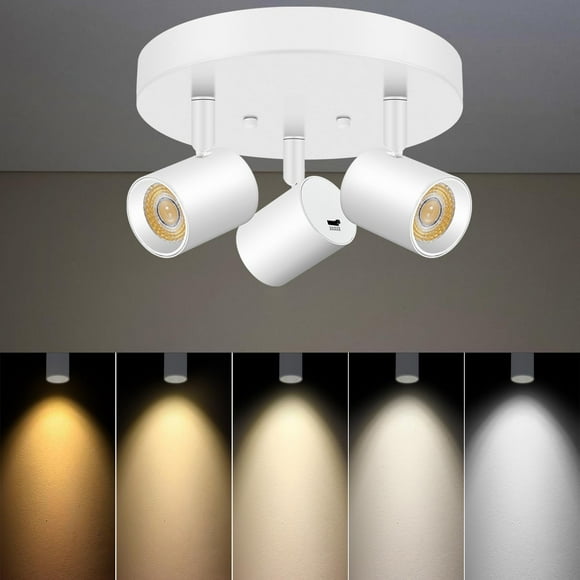 5 Color 3 Light LED Ceiling Spot Light Indoor Flush Mount Directional Adjustable Spotlight Fixtures Close to Ceiling for Kitchen Hallway Modern LED Track Lighting Kit Dimmable 30W Matte White