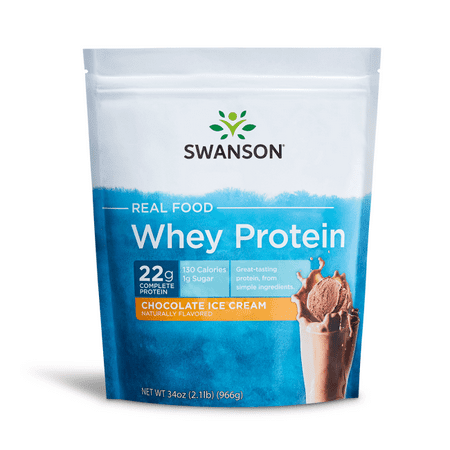 Swanson Real Food Chocolate Ice Cream Flavor Whey Protein Powder, 34