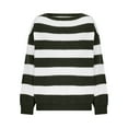 thumbnail image 3 of Women's Striped Sweaters Oversized Crew Neck Trendy Long Sleeve Pullover Tops for Fall & Casual Lounge Olive Green L, 3 of 8