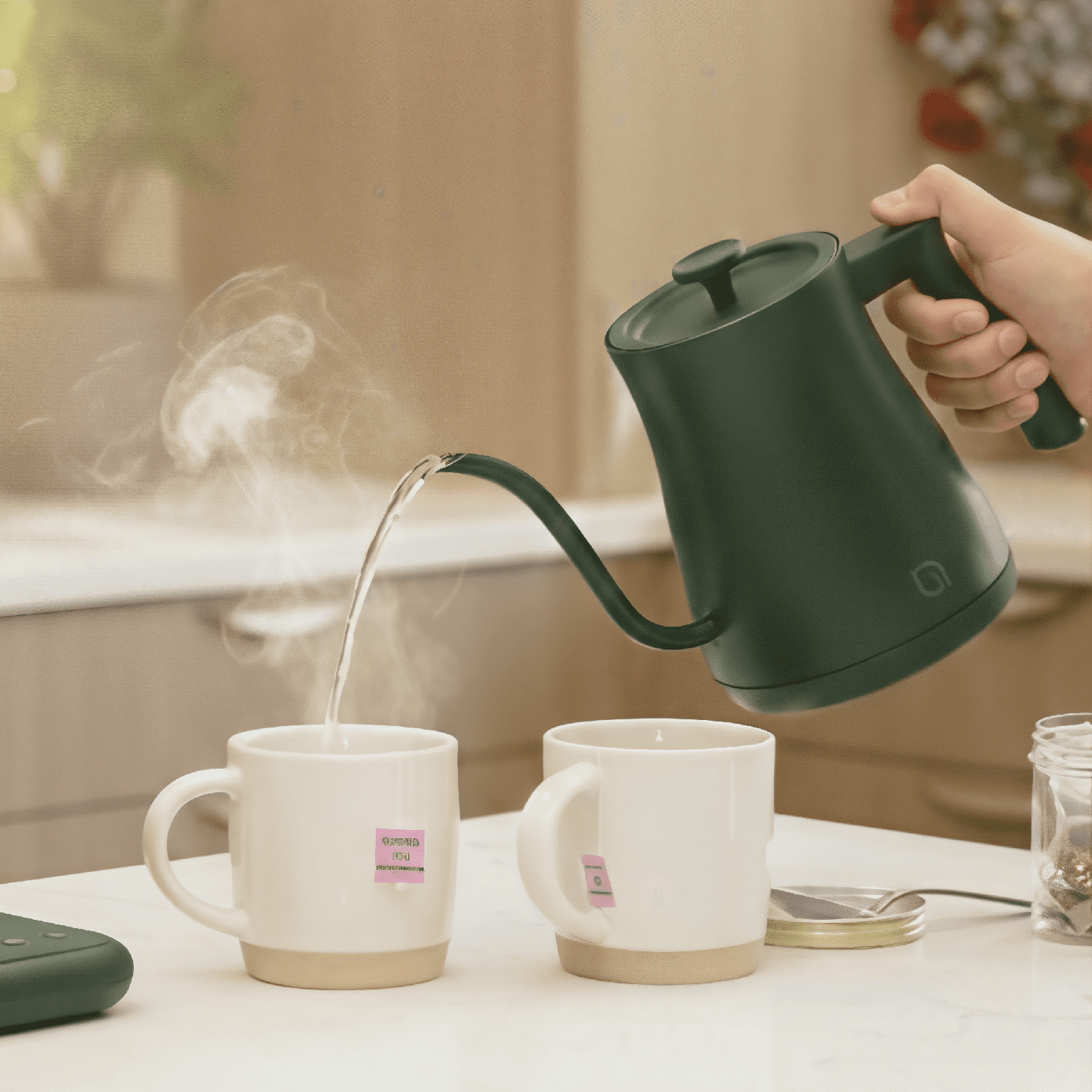 Willow Kitchen 1L Gooseneck Electric Kettle for Pour Over Coffee & Tea, Temperature Control & Automatic Shutoff, Rapid Boil Hot Water Kettle Pot, Green