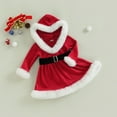 thumbnail image 5 of Douhoow Toddler Girl Christmas Hooded Dress Long Sleeve Plush Patchwork A-Line Dress, 5 of 9