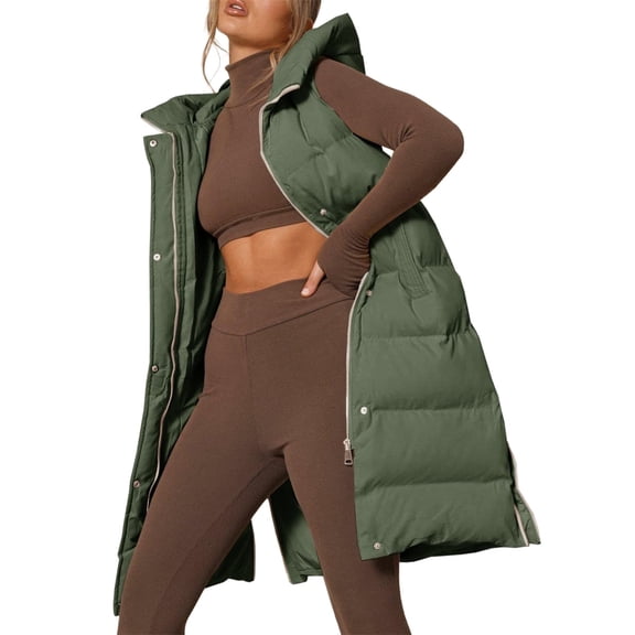 Fall Winter Women Stand Collar Solid Color Sleeveless Casual Hooded Vest Coat