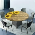 thumbnail image 2 of Wood Grain Farm Style Round Fitted Tablecloth for Dining Room Table, Sunflower Elastic Edge Table Cover for Outdoor Picnic Patio Birthday Party or Indoor Table Decor Fits Tables Up to 44" Diameter, 2 of 5