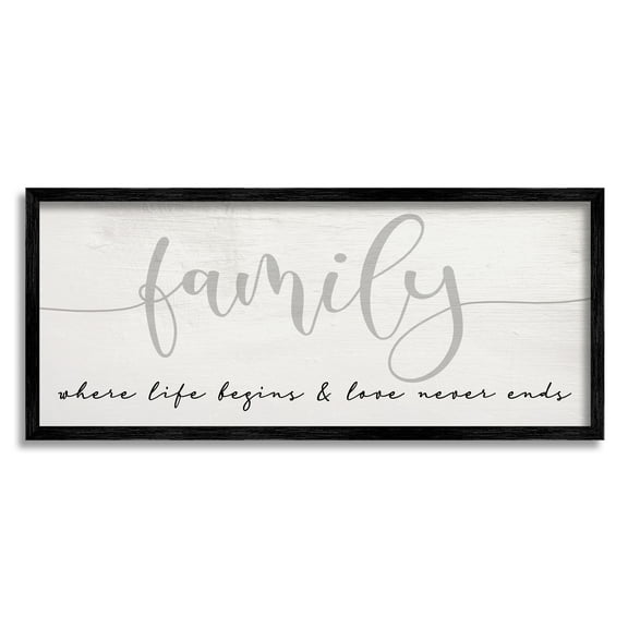 Stupell Home Décor Industries Family Love Never Ends Sentiment Charming Typography, 10 x 24, Designed by Daphne Polselli