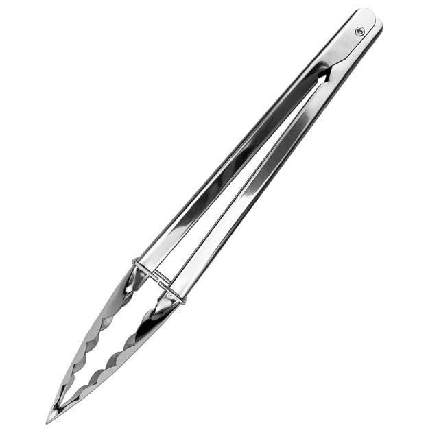 Fiudx Pinzas de Acero Inoxidable, Bordes Festoneados para Un Agarre Fácil, Resistentes Al Calor Hasta 250 °C, Almacenamiento Compacto con Cierre y Gancho, Herramienta de Cocina Multiusos, Barbacoa, F