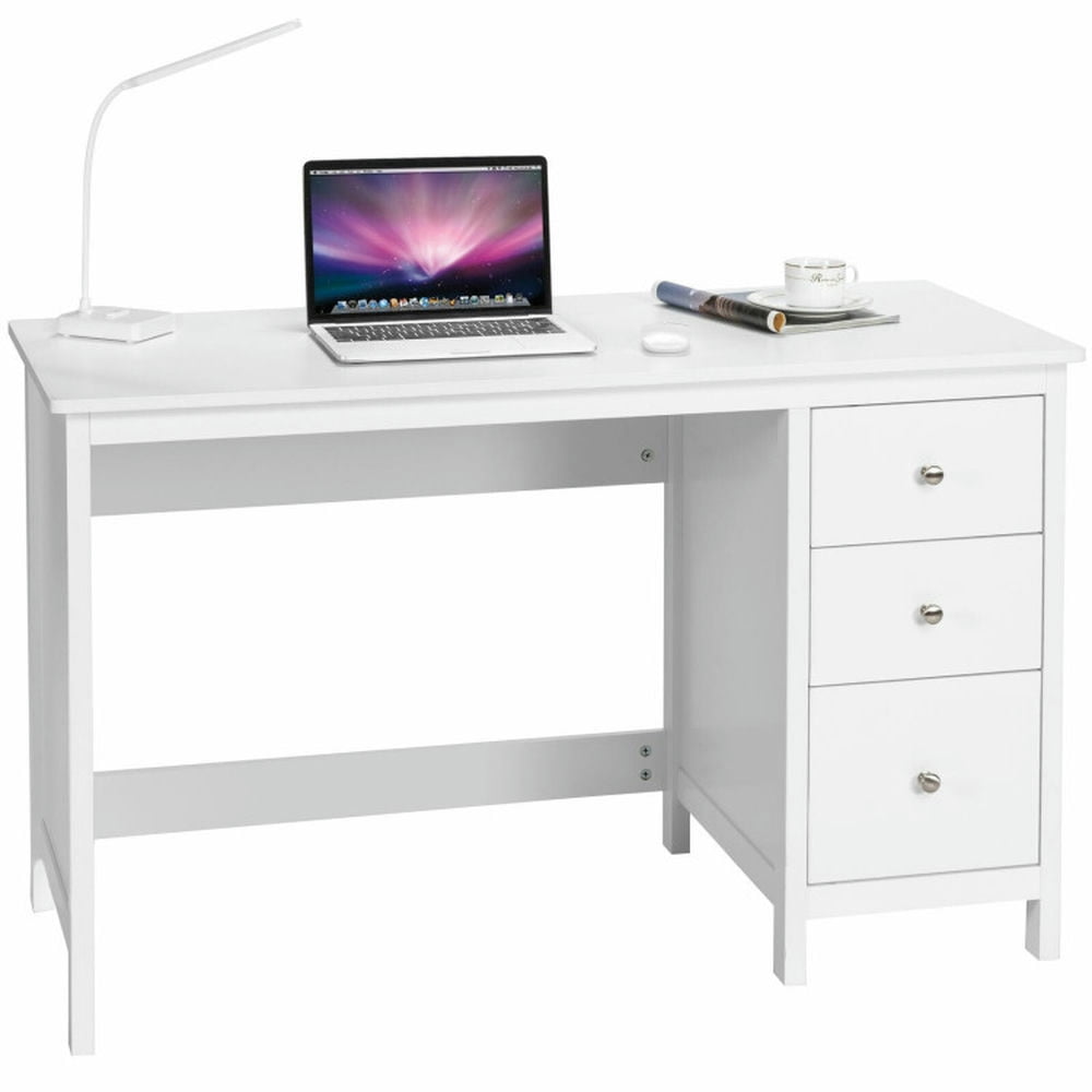 Demi Bonn 3-Drawer Computer Desk with Spacious Desktop, Small Home Office Desk Study Writing Table, White
