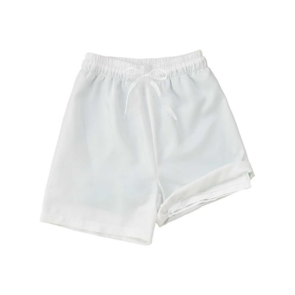 Ydojg Boys Swim Trunks With Compression Liner Size 5-6 Years Toddler Solid Color Stretch Swim Shorts With Drawstring Boy Swimsuit White