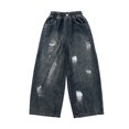 thumbnail image 3 of Otqutp Boys Distressed Baggy Jeans Pull‑on Elastic Waist Denim Pants with Paint‑Splash Print Kids Vintage Wide Leg Bottoms, 3 of 7