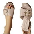 thumbnail image 4 of LOVZFMLL Chunky Sandals for Women 2025 Summer Buckle Slip On Open Toe Heels Sandals for Casual Outdoor Beach Vacation Wedge Sandals Beige 5.5, 4 of 7
