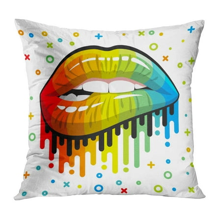 ECCOT Red Beautiful Open Mouth Bright Color Makeup Paint Flow Lips Biting Beauty Bit Candy Cartoon Cosmetic Pillow Case Pillow Cover 20x20 (Bite Beauty Best Bite Set)