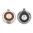 thumbnail image 1 of 2 Pcs Round Stainless Steel Pocket Flask with Build-In Shot Glass 5Oz Hip Flask Mirror Polished Mini Alcohol Bottles, Black & Brown, 1 of 8