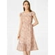 thumbnail image 4 of Vestido Dobladillo Con Volantes Aleteo Mangas Cuello Cuadrado Con Cinturón Para Mujeres Rosa M, 4 of 6