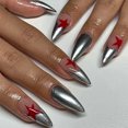 thumbnail image 1 of 24pcs/box Fake French y2k Nails Press On Long Stiletto Almond Shape Wearable False Nails With Stars Designs Full Cover Nail Tips FGS, 1 of 7