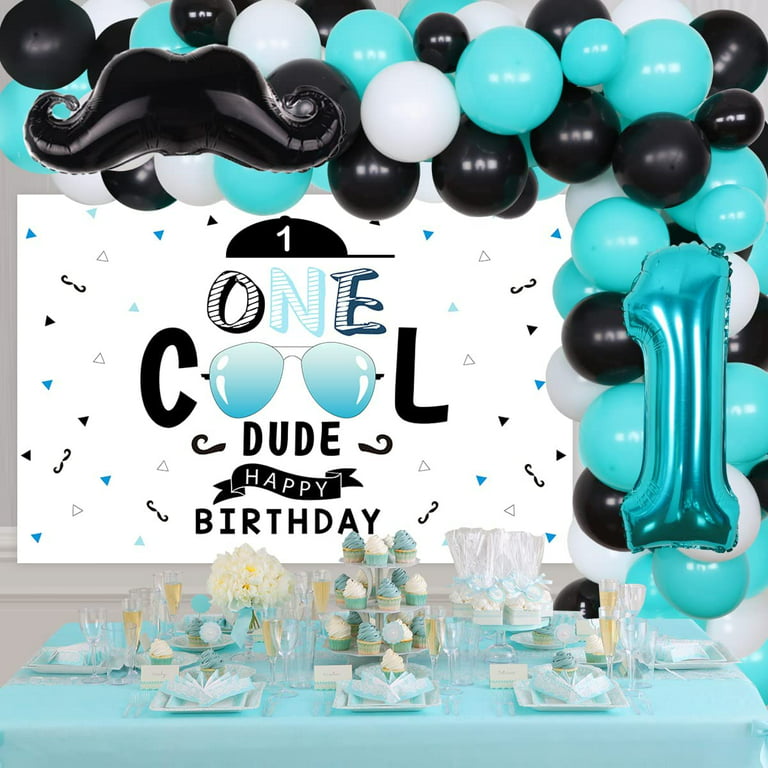One Cool Dude 1st Birthday Decorations for Boys, Teal Black Balloon  Garland, One Cool Dude Happy Birthday Backdrop Beard and Number 1 Foil  Balloons for Sunglasses Theme Cool Baby Boy First Birthday 
