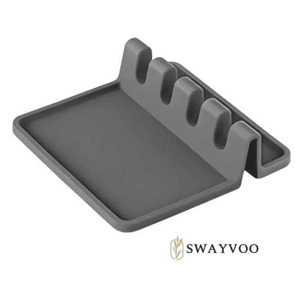 Swayvoo Silicone Spoon Rest with 4 Slots, Heat-Resistant Utensil Holder for Kitchen, Non-Slip Dishwasher-Safe Spoon Holder for Countertops & Stovetops, Gray