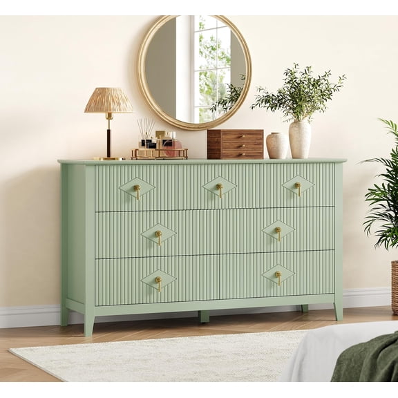 Dresser for Bedroom with 7 Drawers, 54 in Wide Modern Chest of Drawers with Metal Handle, Dresser TV Stand, Wood Drawer Organizer for Bedroom, Living Room, Hallway