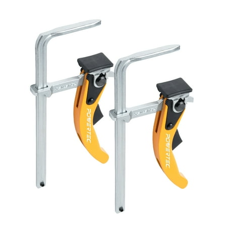 UPC: 0843441105886 | POWERTEC 2PK Quick Release Ratcheting Table Clamp for MFT and Guide Rail System  7” Capacity x 2-3/8” Throat Depth  71542