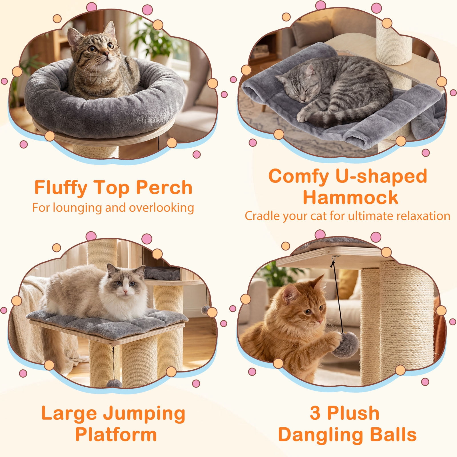 Gymax 68.5'' Cat Tree Condo 4-Layer Wooden Kitten Activity Tower w/ Sisal Posts