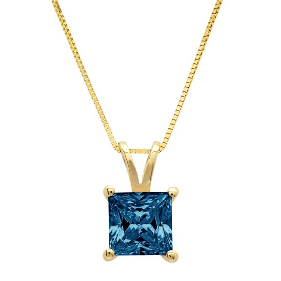 1 ct Brilliant Princess Cut Solitaire Natural London Blue Topaz 14k Yellow Gold Pendant with 16" Chain