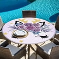 thumbnail image 6 of Purple Rose Antlers Round Tablecloth, Fitted Table Cover with Elastic for 36"-44" Round Tables, Abstract Art Fancy Flowers Stars Table Cloth Outdoor Indoor Dinning Party Waterproof Tablecloths, 6 of 7