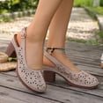 thumbnail image 6 of KIJBLAE Women's Laser Cutout Block Heel Slingbacks, Closed-Toe with Ankle Buckle, Plus Size Breathable Comfort Footwear Beige 42, 6 of 9