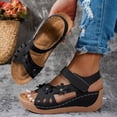 thumbnail image 3 of Rokment Women's Orthopedic Platform Wedge Walking Sandals with Arch Support Boho Beach Trendy Casual Flower Orthotic Chunky High Heels Dress Summer Shoes for Vacation Black Size 6, 3 of 8