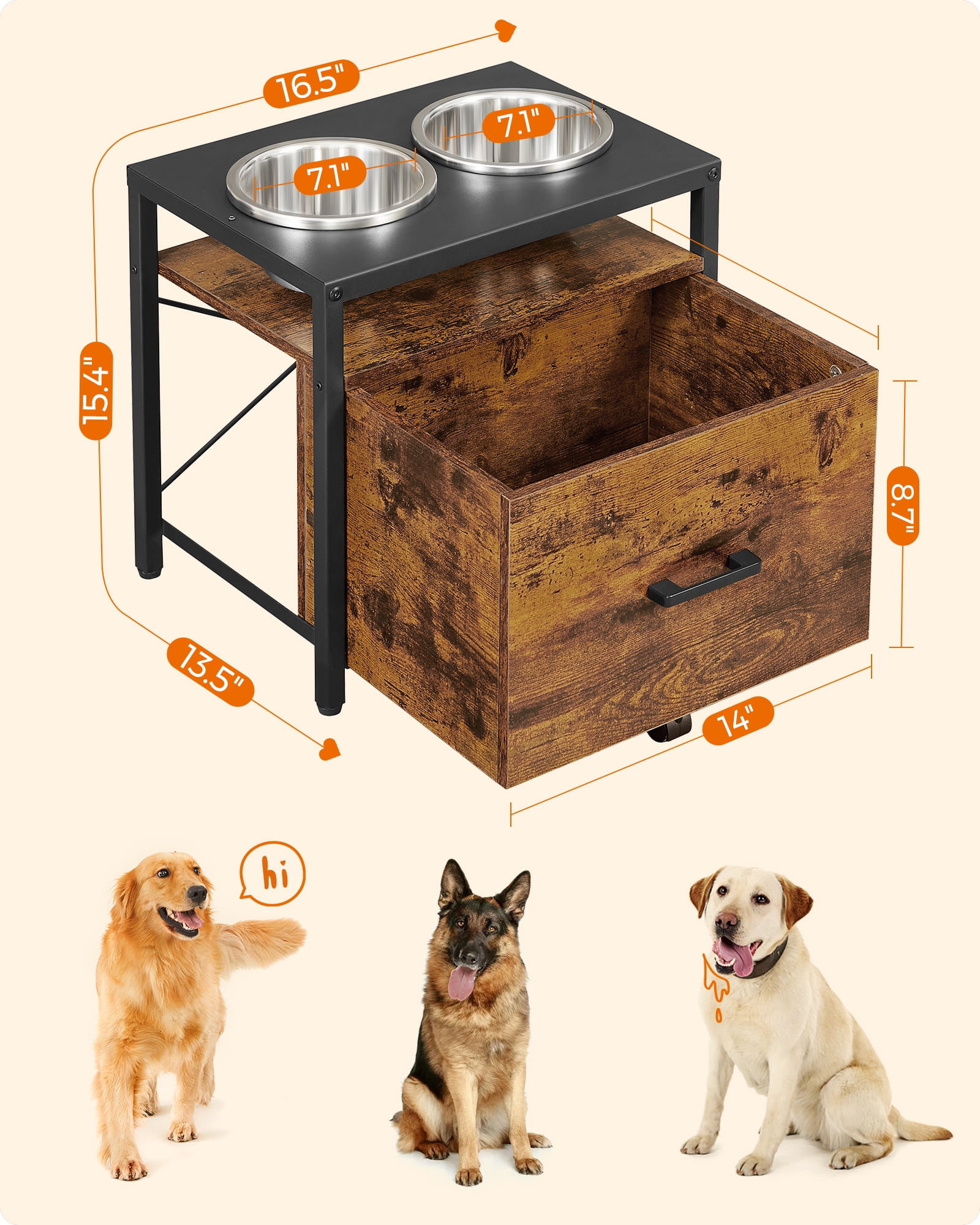 Dog Bowl Stand With Storage Perfect for Two Large Dogs. Rustic Feeder,  Raised Dog Feeder 