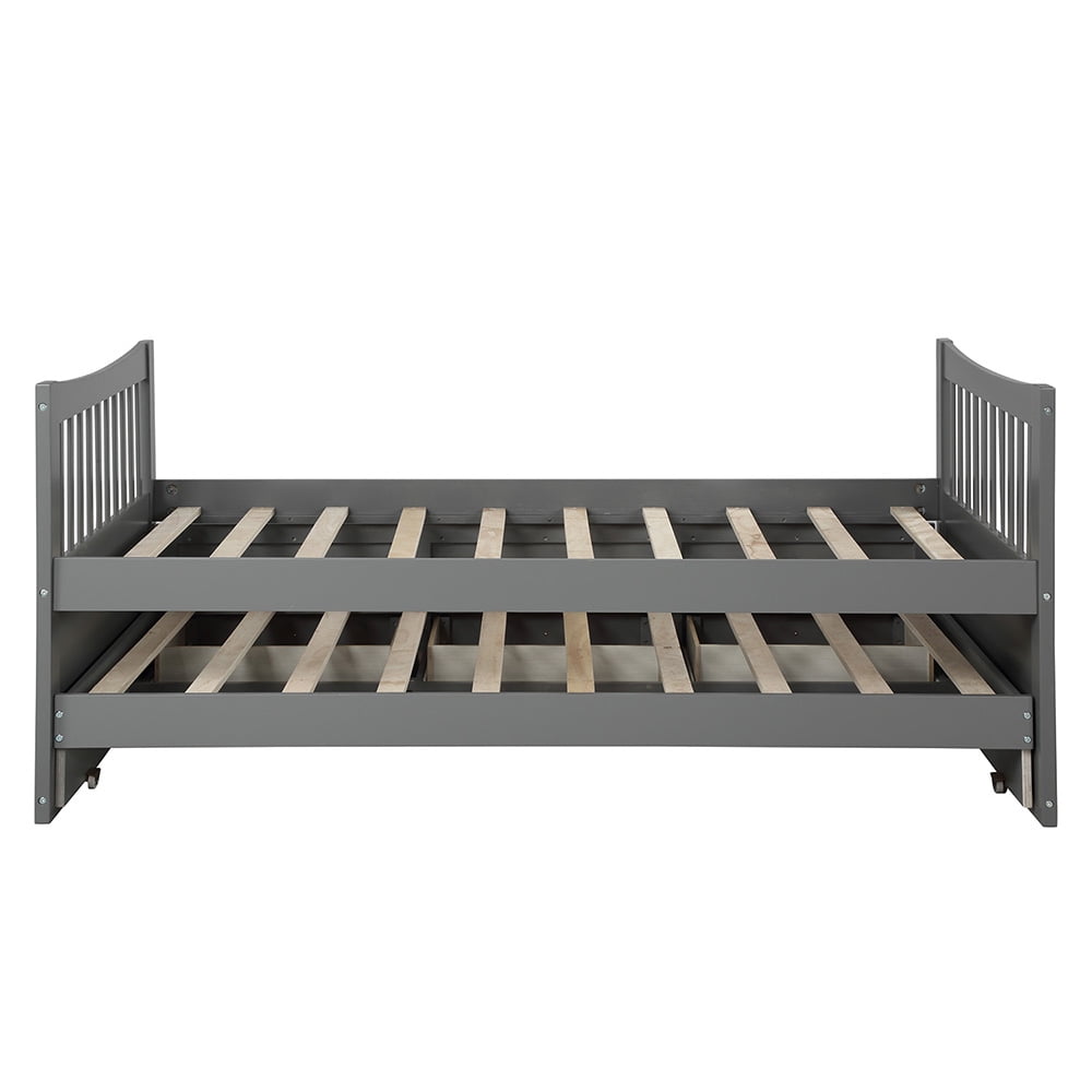 Twin Size Beds with Trundle and 3 Storage Drawers, Gray Twin Size Beds with Trundle and 3 Storage Drawers, Gray