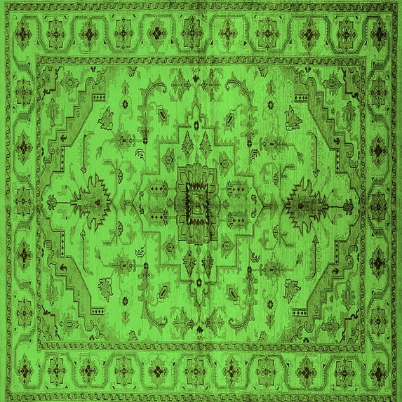 Ahgly Company Indoor Square Oriental Green Industrial Area Rugs, 3' Square