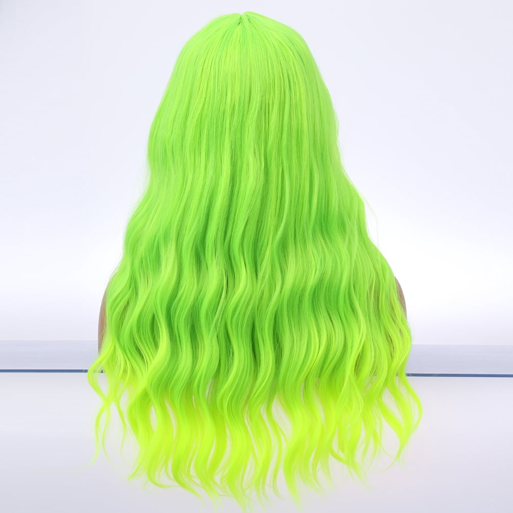 RightOn 23" Green Wig Long Curly Wig with Bangs Women Light Green Wigs Synthetic Wig with Wig Cap