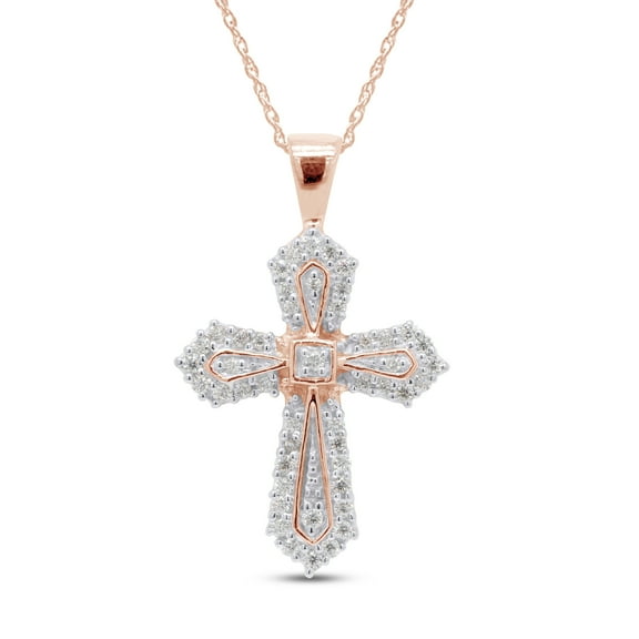 AFFY 0.25CT Moissanite Diamond Cross Pendant Necklace for Women 14K Rose Gold over Sterling Silver