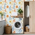 thumbnail image 4 of Peel and Stick Wallpaper Floral Botanical Orange Blue Flowers Leaves Wall Mural 17.7in x 9.8ft Self Adhesive Removable Wall Paper Renter Friendly Wallpaper for Nursery Bedroom Cabinets, 4 of 8