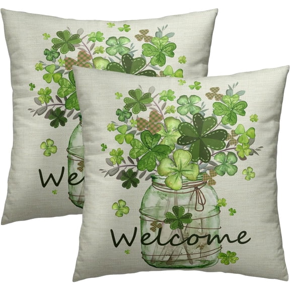St.Patrick''s Day Pillowcovers 18X18 Inch Clover Pillows Set of 2 Spring Green Leaf Throw Pillows Case Saint Patrick''s Shamrock Square Cushion Covers Decor for Holiday Outdoor Ho