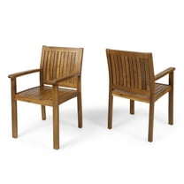 Christopher Knight Home Teague Outdoor Acacia Wood Dining Chairs Set of 2, Teak Finish