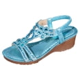 thumbnail image 6 of Wedge Sandals for Women Comfortable Platform Elastic Ankle Strap Wedges Heels Rhinestone Beaded Dressy Open Toe Summer Footwear Sky Blue Size 8.5, 6 of 6